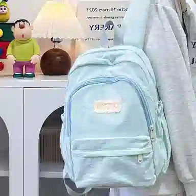 普乐威 高颜值日韩小清新纯色初中高中大学上课百搭通勤轻便休闲旅游 尼龙 双肩包 大号 男女同款情侣款 多色