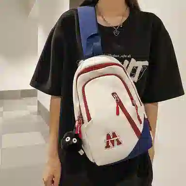 普乐威 时尚简约百搭运动学生个性潮流实用 尼龙 胸包 男女同款情侣款 白蓝红/白红色/黑色/蓝色