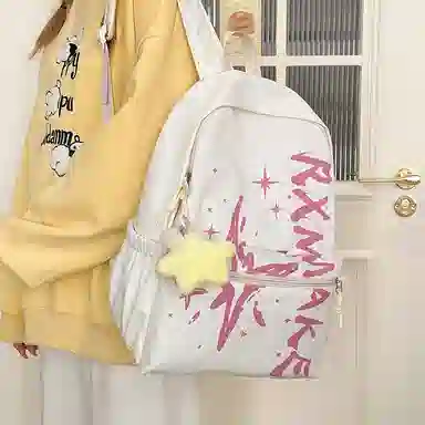 普乐威 小众涂鸦高级感精致休闲旅游轻便高颜值时尚百搭上课通勤背包 尼龙 双肩包 男女同款情侣款 黄色/浅棕色/蓝色/粉红色