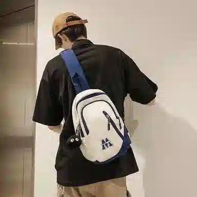 普乐威 时尚简约百搭运动学生个性潮流实用 尼龙 胸包 男女同款情侣款 白蓝红/白红色/黑色/蓝色