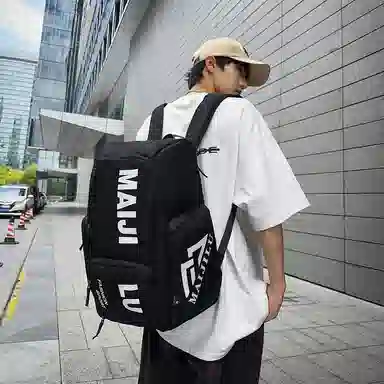 普乐威 大容量简约短途旅行工装风字母印花休闲百搭书包大学生高中生 牛津布 双肩包 男女同款情侣款 白色/黑色/桔色/绿色/蓝色