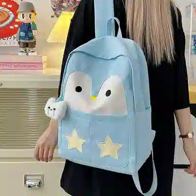 普乐威 学院风可爱卡通企鹅小清新初中高中学生旅游轻便 尼龙 双肩包 女款 多色