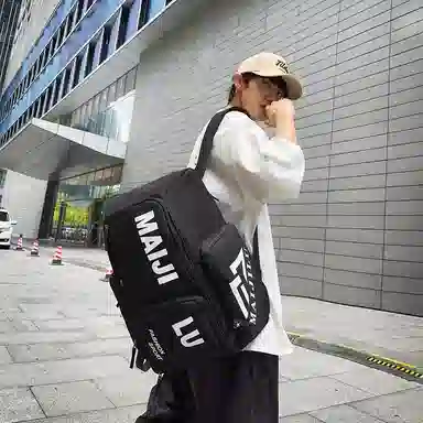 普乐威 大容量简约短途旅行工装风字母印花休闲百搭书包大学生高中生 牛津布 双肩包 男女同款情侣款 白色/黑色/桔色/绿色/蓝色