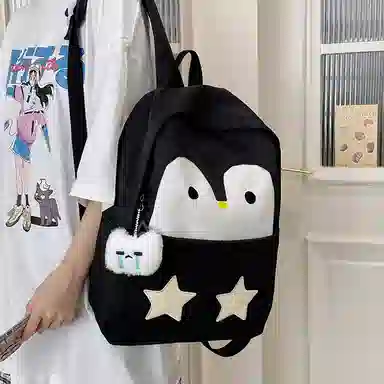 普乐威 学院风可爱卡通企鹅小清新初中高中学生旅游轻便 尼龙 双肩包 女款 多色