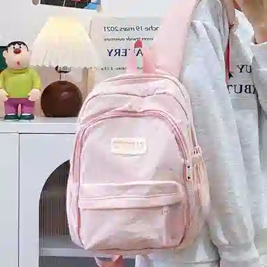 普乐威 高颜值日韩小清新纯色初中高中大学上课百搭通勤轻便休闲旅游 尼龙 双肩包 大号 男女同款情侣款 多色