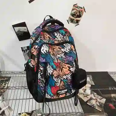 普乐威 潮酷高颜值 尼龙 双肩包 男女同款情侣款 几何/动漫/报纸/涂鸦/白色/黑色