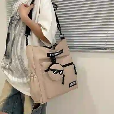 普乐威 高颜值书袋学生时尚百搭 尼龙 单肩斜挎包 男女同款情侣款 白色/黑色/灰色/卡其色