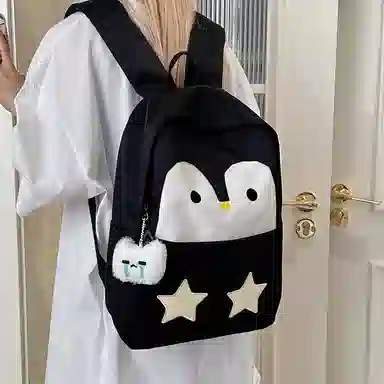 普乐威 学院风可爱卡通企鹅小清新初中高中学生旅游轻便 尼龙 双肩包 女款 多色