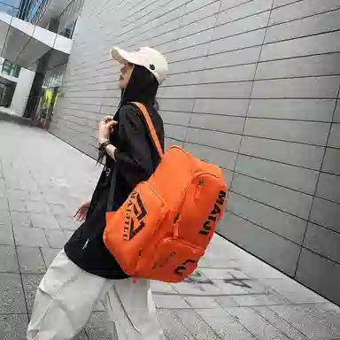 普乐威 大容量简约短途旅行工装风字母印花休闲百搭书包大学生高中生 牛津布 双肩包 男女同款情侣款 白色/黑色/桔色/绿色/蓝色