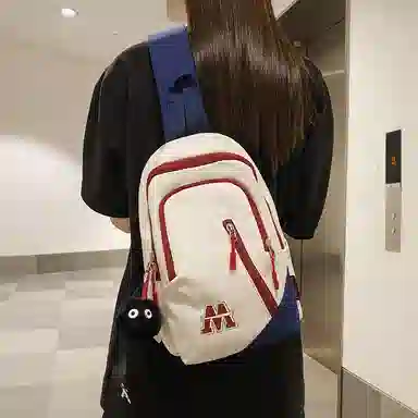 普乐威 时尚简约百搭运动学生个性潮流实用 尼龙 胸包 男女同款情侣款 白蓝红/白红色/黑色/蓝色