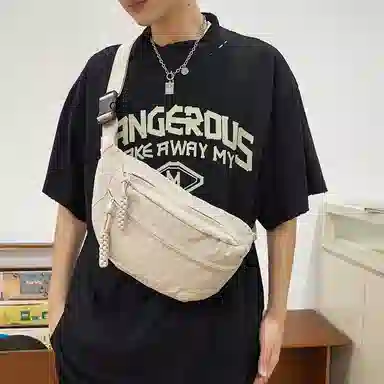 普乐威 日系轻便简约百搭百搭休闲运动骑行通勤 尼龙 胸包 男女同款情侣款 米白色/黑色/黄色/绿色/蓝色