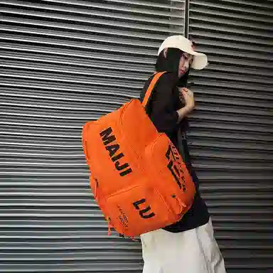 普乐威 大容量简约短途旅行工装风字母印花休闲百搭书包大学生高中生 牛津布 双肩包 男女同款情侣款 白色/黑色/桔色/绿色/蓝色