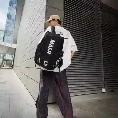 普乐威 大容量简约短途旅行工装风字母印花休闲百搭书包大学生高中生 牛津布 双肩包 男女同款情侣款 白色/黑色/桔色/绿色/蓝色