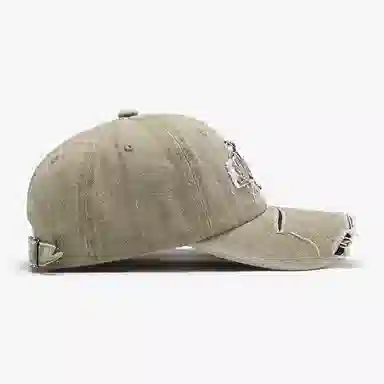 时尚复古破洞软顶字母立体刺绣韩版百搭弯檐水洗户外骑行出游遮阳潮牌 棉质材质 鸭舌帽 男女同款情侣款