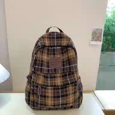 科物酷 书包复古格子大容量潮流高颜值初中高中大学生上课出游日常百搭 呢子 双肩包 男女同款情侣款 多色