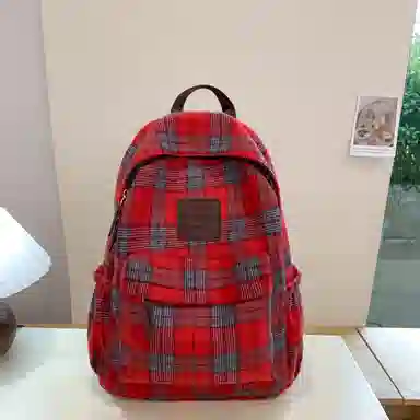 科物酷 书包复古格子大容量潮流高颜值初中高中大学生上课出游日常百搭 呢子 双肩包 男女同款情侣款 多色