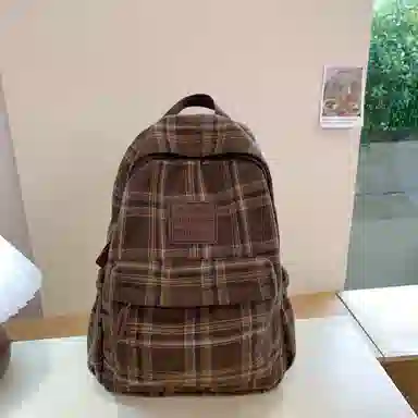 科物酷 书包复古格子大容量潮流高颜值初中高中大学生上课出游日常百搭 呢子 双肩包 男女同款情侣款 多色