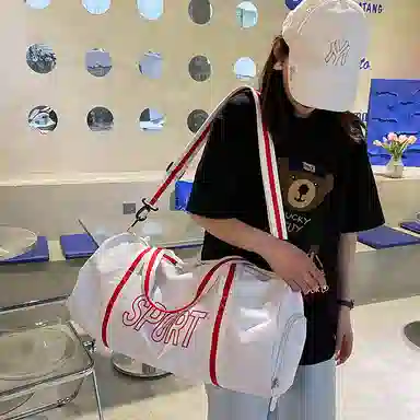 科物酷 短途旅行运动轻便百搭 尼龙布 健身包 男女同款情侣款 白色/黑色