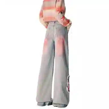 识恩 时尚适中宽松阔腿高腰牛仔裤 女款