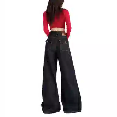 识恩 适中高腰宽松阔腿牛仔裤 女款