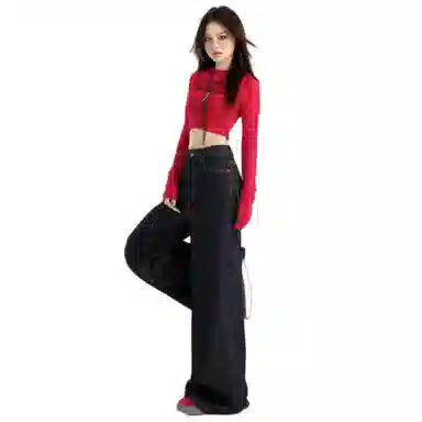 识恩 适中高腰宽松阔腿牛仔裤 女款