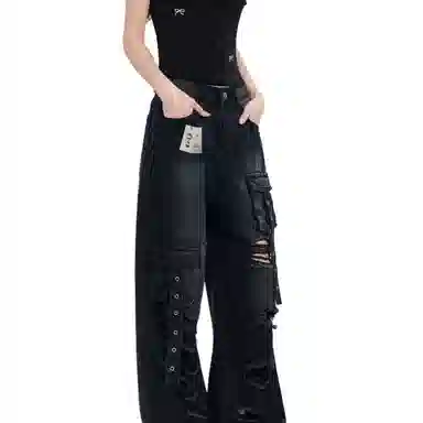 识恩 适中宽松阔腿时尚高腰牛仔裤 女款