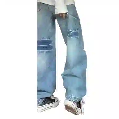 识恩 阔腿高腰宽松时尚适中牛仔裤 女款