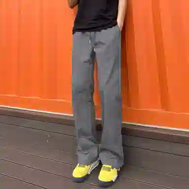 虫小绿 美式基础斜切百搭工装微喇长裤休闲裤 男女同款