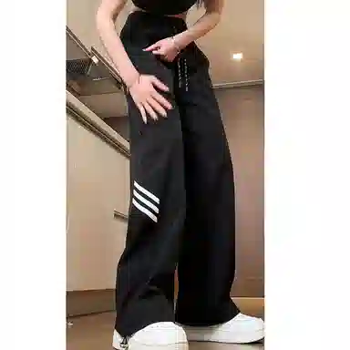 悍戈 夏季男士酒红色三条杠速干直筒冰丝潮流百搭长裤休闲裤 男女同款