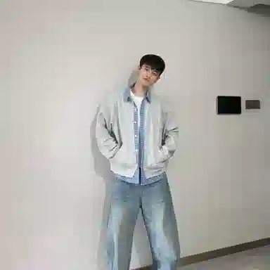 悍戈 韩系假两件拼接格纹衬衫 慵懒百搭宽松情侣款针织衫 男女同款