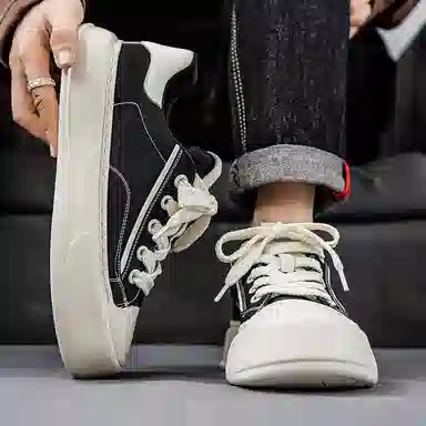 美式韩版融合的潮流学院风 透气轻便增高 低帮 帆布鞋 男款