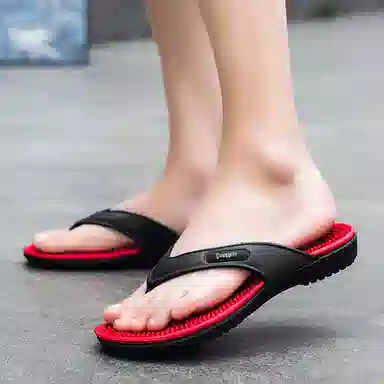 萌芽熊 港风时尚潮流设计感户外休闲沙滩简约舒适百搭按摩底居家轻便 橡胶底 防臭防磨防滑人字拖鞋 男款