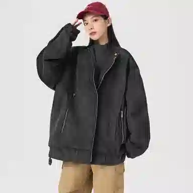 帕丁顿熊 复古日系工装拼接夹克外套简约宽松翻领休闲防风机车皮衣 男女同款