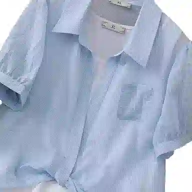 云妃秀 大码女装时尚宽松显瘦微胖减龄衬衫内搭两件套夏季休闲套装 女款