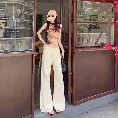 兰缪 美式高街辣妹风纯棉街头潮搭高腰显瘦时尚宽松大长腿阔腿拖地休闲直筒裤牛仔裤 女款