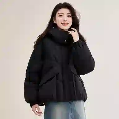 兰缪 韩系轻盈舒适小众设计拼接加厚感通勤休闲纯色简约保暖棉服 女款