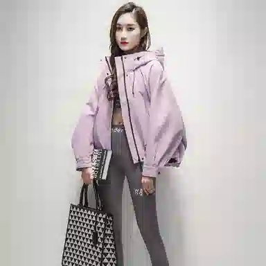 兰缪 休闲户外运动气质通勤简约拼接宽松百搭显瘦连帽外套风衣 女款