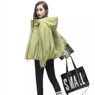 兰缪 休闲户外运动气质通勤简约拼接宽松百搭显瘦连帽外套风衣 女款