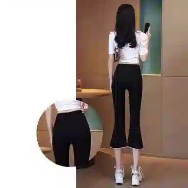 兰缪 高腰显瘦大码夏拼接小个子开叉微喇叭设计休闲短裤 女款