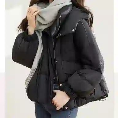 兰缪 韩系轻盈舒适小众设计拼接加厚感通勤休闲纯色简约保暖棉服 女款