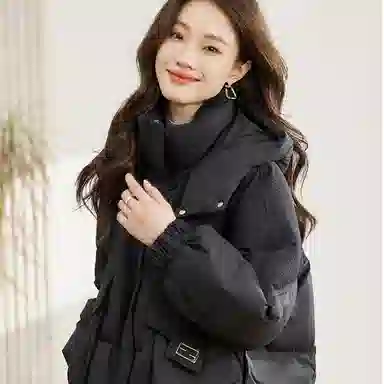 兰缪 韩系轻盈舒适小众设计拼接加厚感通勤休闲纯色简约保暖棉服 女款