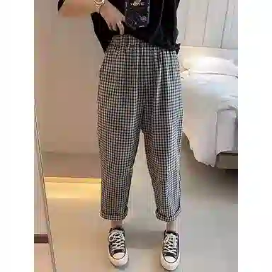 兰缪 薄款格子通勤哈伦休闲裤 女款