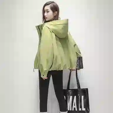 兰缪 休闲户外运动气质通勤简约拼接宽松百搭显瘦连帽外套风衣 女款