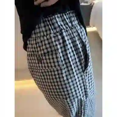 兰缪 薄款格子通勤哈伦休闲裤 女款