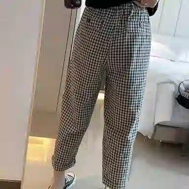 兰缪 薄款格子通勤哈伦休闲裤 女款