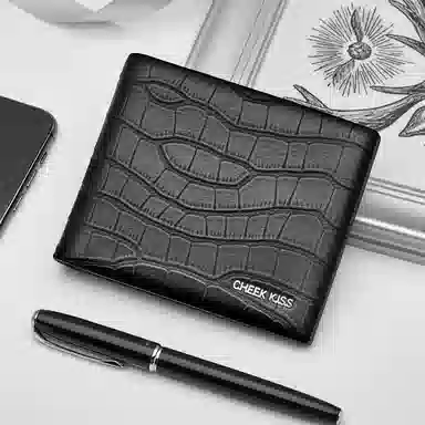 Cheekkiss Crocodile Leather Wallet Black