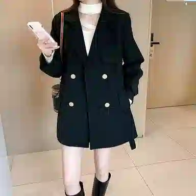 纤丝鸟 纯色西装领适中长袖大衣 女款