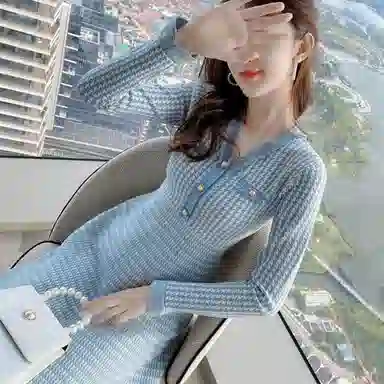 纤丝鸟 时尚舒适休闲通勤长袖连衣裙 女款