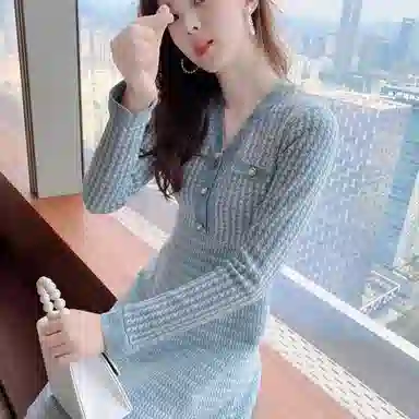 纤丝鸟 时尚舒适休闲通勤长袖连衣裙 女款