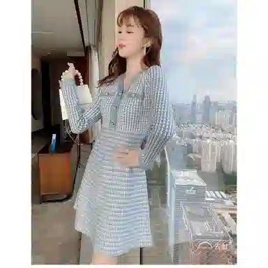 纤丝鸟 时尚舒适休闲通勤长袖连衣裙 女款